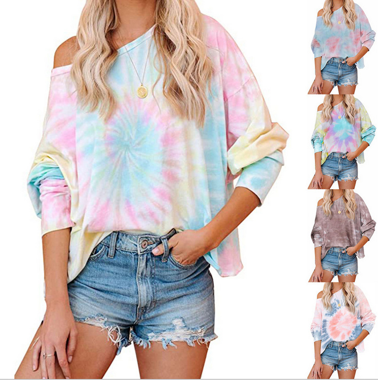 9615# Beauty jacket Amazon Explosive money tie-dyed Gradient color printing Long sleeve T-shirts leisure time Socket Sweater