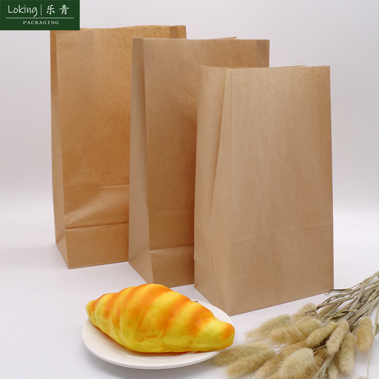一次性方底纸袋平口牛皮纸袋早餐西点包装袋烘培面包可印图案