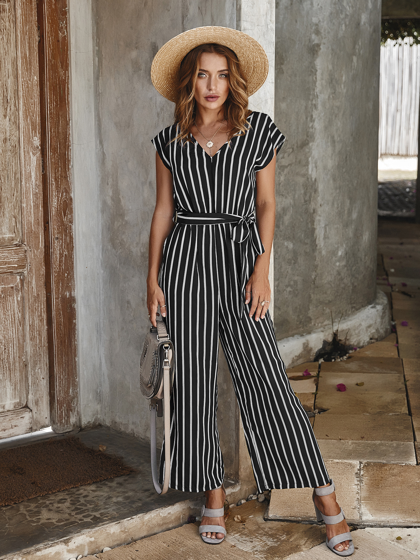 Higher quality casual stripe printed jumpsuit  NSDY8226