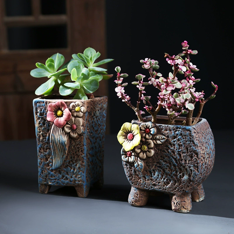 Мясистый цветочный горшок керамический старый ворс Специальное предложение Творческая личность Ретро Керамогранит Дышащее мясо Скандинавский Простой Большой Калибр