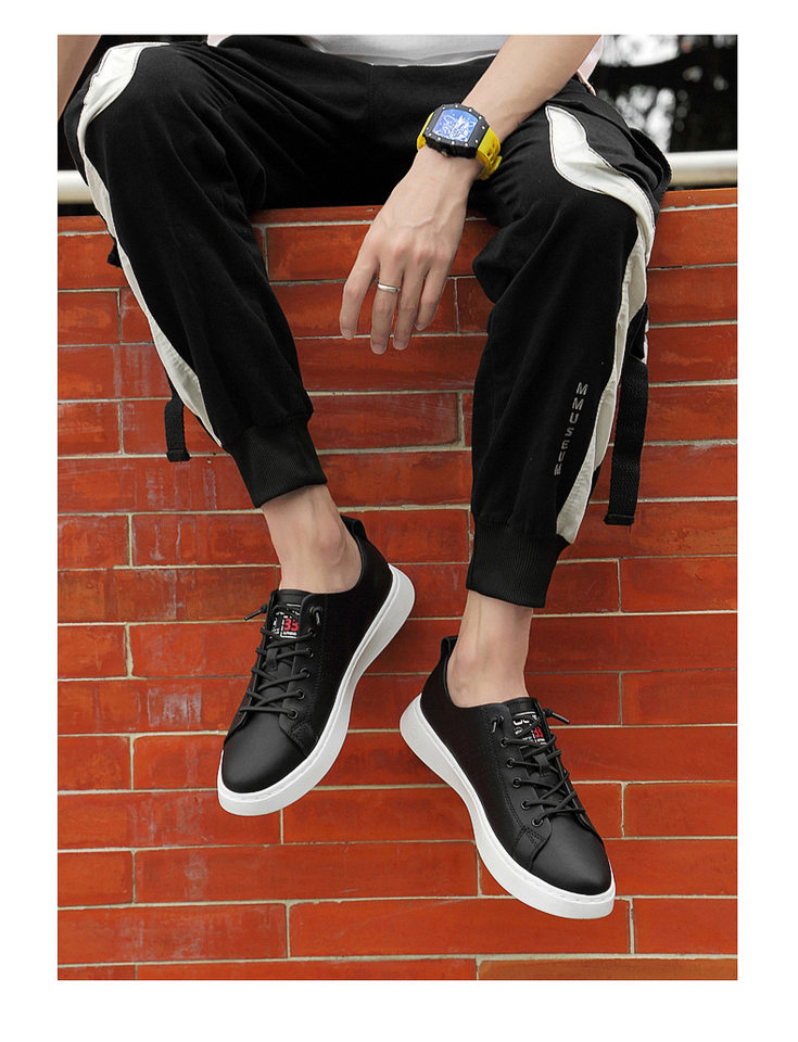 Giày sneaker nam da bò cổ thấp đế bệt, giày thể thao thoáng khí tăng chiều cao — S920 màu trắng, S920 đen chi tiết 17