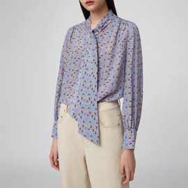 2020新品 ICIC*E家 之禾彩底香水瓶图案印花蝴蝶结飘带真丝衬衫女