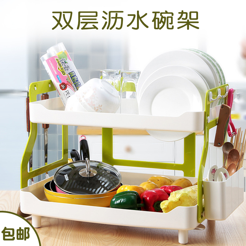 kitchen Drain shelf Rack multi-function double-deck Plastic Chopsticks holder Dish rack water tank household Shelf