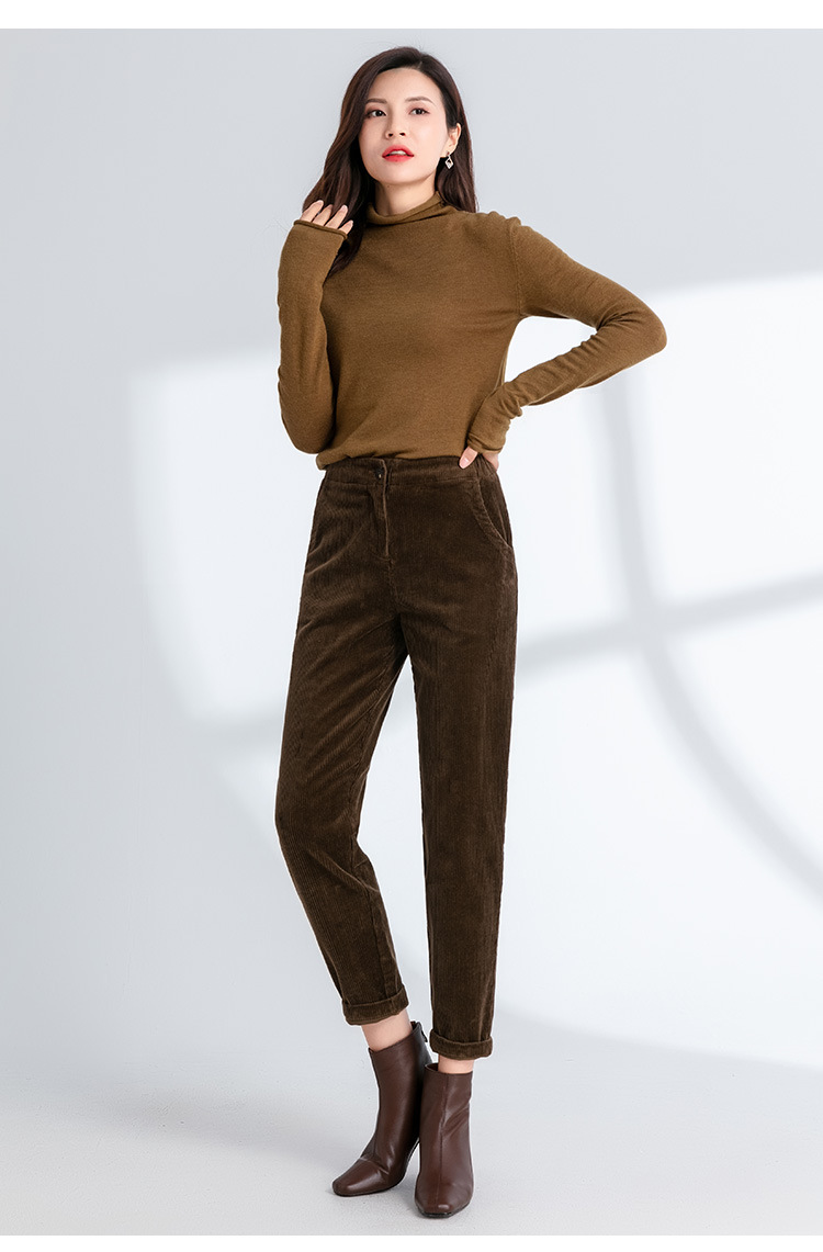 Quần culottes nữ ống rộng nhung kẻ dáng harem — Màu đen chi tiết 6