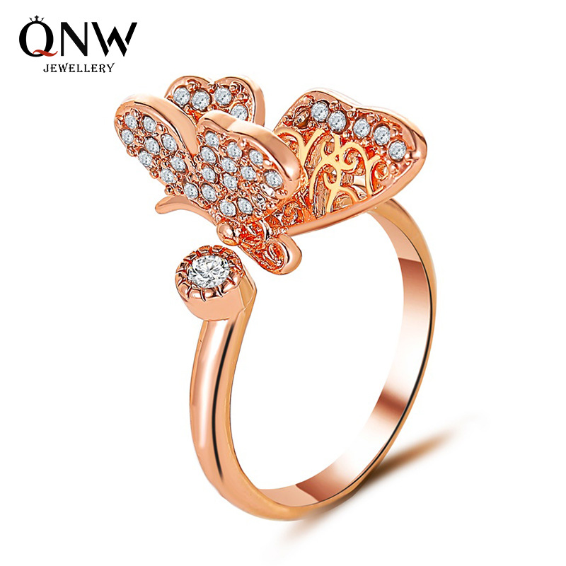 Temperament Ring Female Forest Department Personality Full Diamond Opening Butterfly Ring