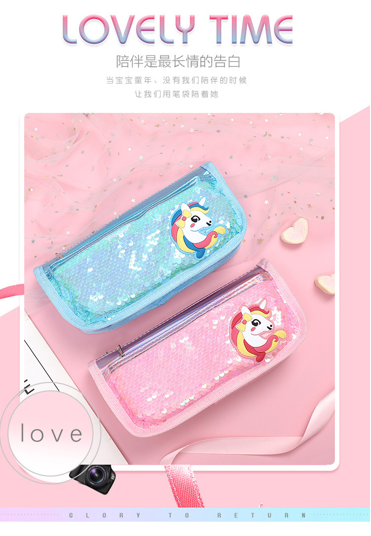 Korean minimalist canvas unicorn pencil case, a girl's fresh and portable large-capacity stationery bag, student pencil case detail image 5