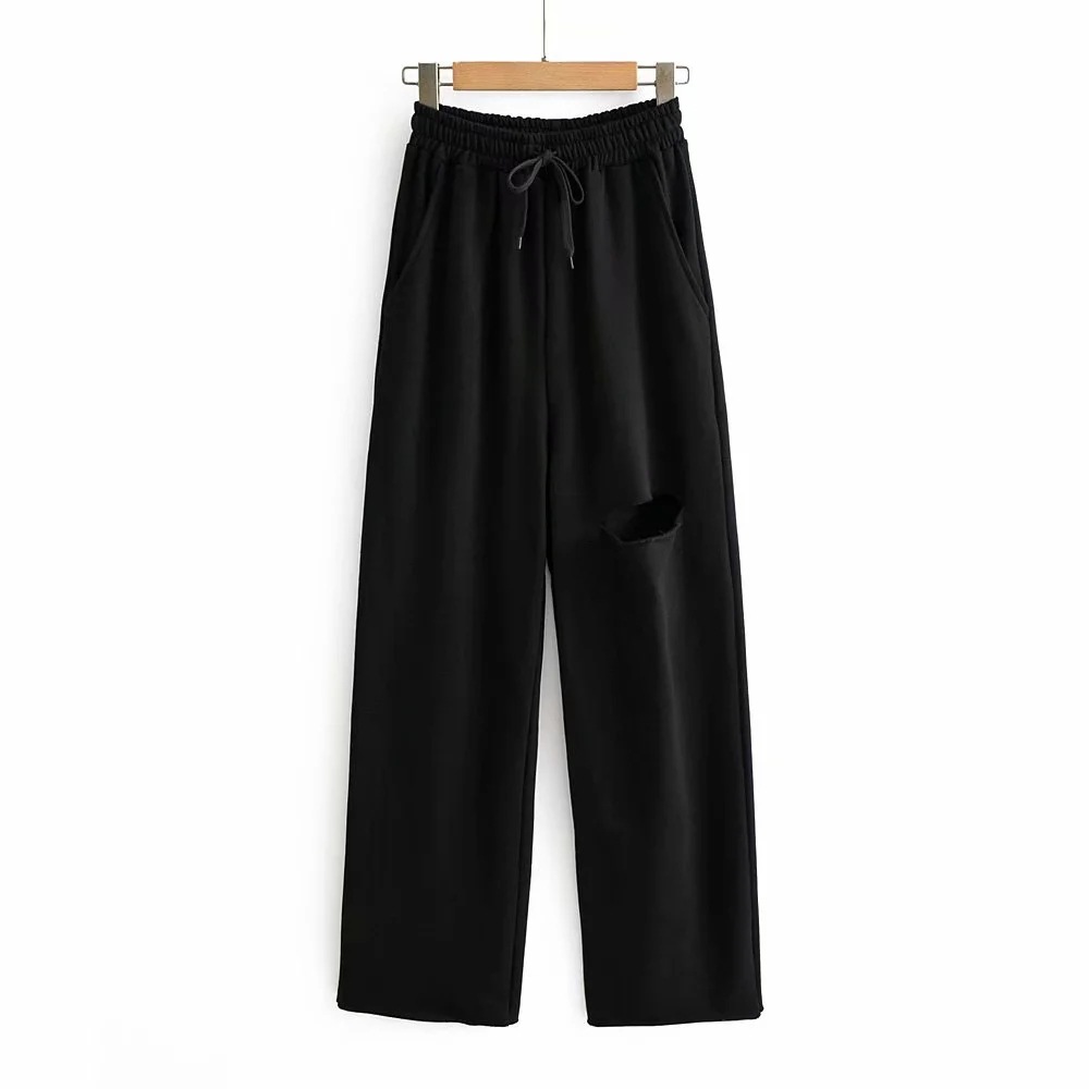 hole wide leg sports pants NSHS46795