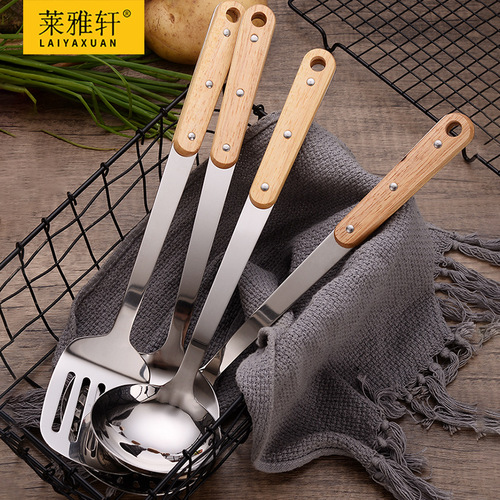 Stainless steel rivets reinforced solid wood handle spatula cooking spatula thickened spatula kitchen utensils soup spoon frying spatula