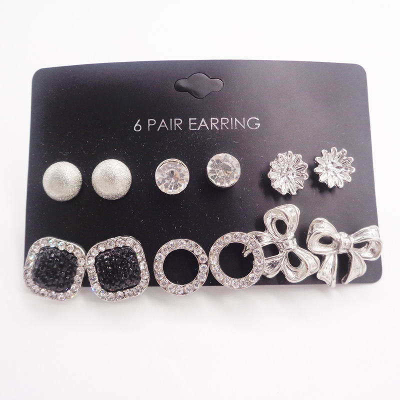 New Fashion Set With Rhinestone Flowers And Pearl Earrings 6 Pieces Set Wholesale display picture 2