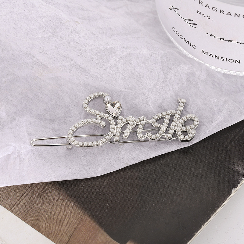 Corea del Sur Dongdaemun popular carta horquilla luz lujo rhinestone perla accesorios para el cabello aleación sonrisa Internet celebridad horquilla al por mayor