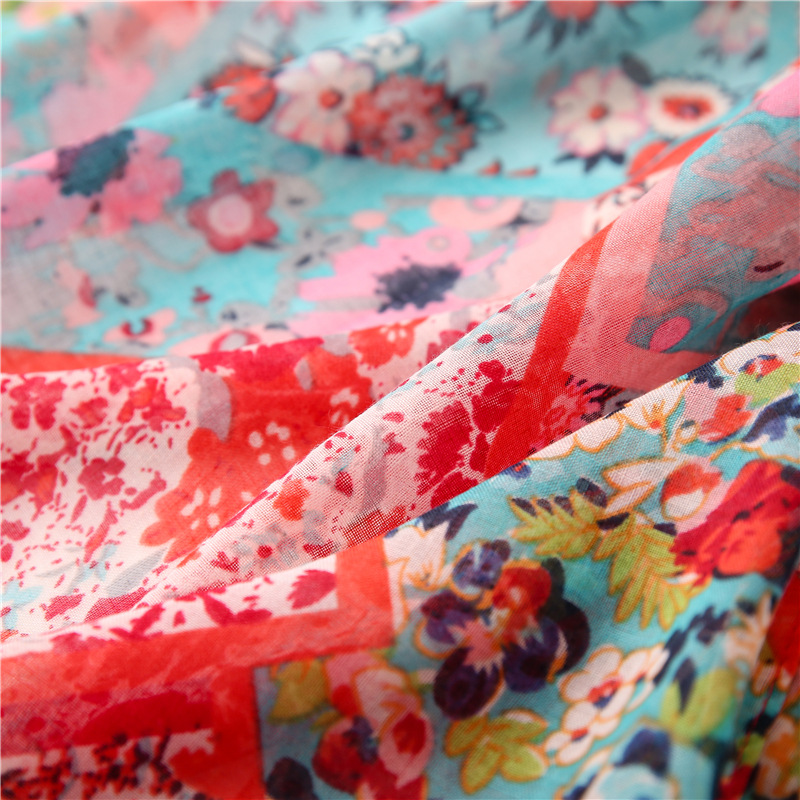 New Korean Color Matching Flower Sun Shawl Scarf Dual-use Scarf Scarf Seaside Beach Towel Yiwu Wholesales display picture 7