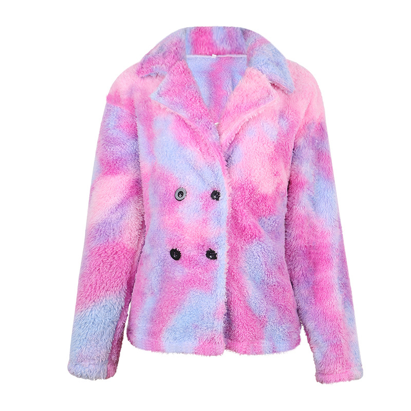 tie-dye printing double-sided plush long-sleeved double-breasted padded coat NSZH18573