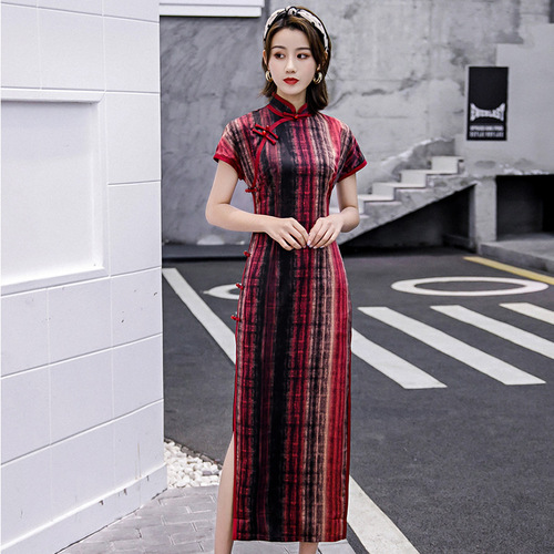 Chinese Dress cheongsam for womenRetro cheongsam short sleeve long cheongsam skirt