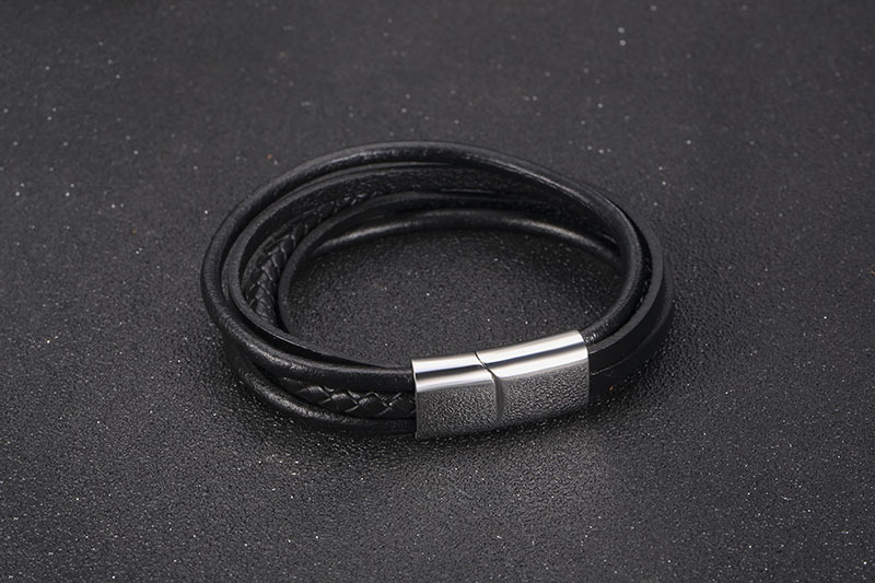 menu0027s multi-layer titanium steel handmade leather braided bracelet