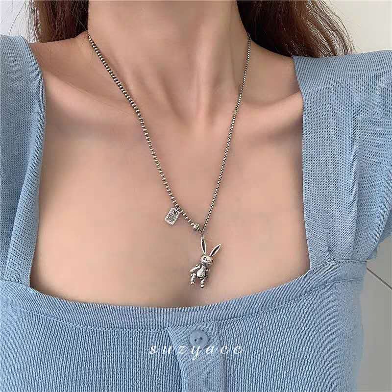 South Korea Dongda Gate S925 flux sterling silver Thai silver rabbit necklace personality knitting INS tide fashion network explosion model
