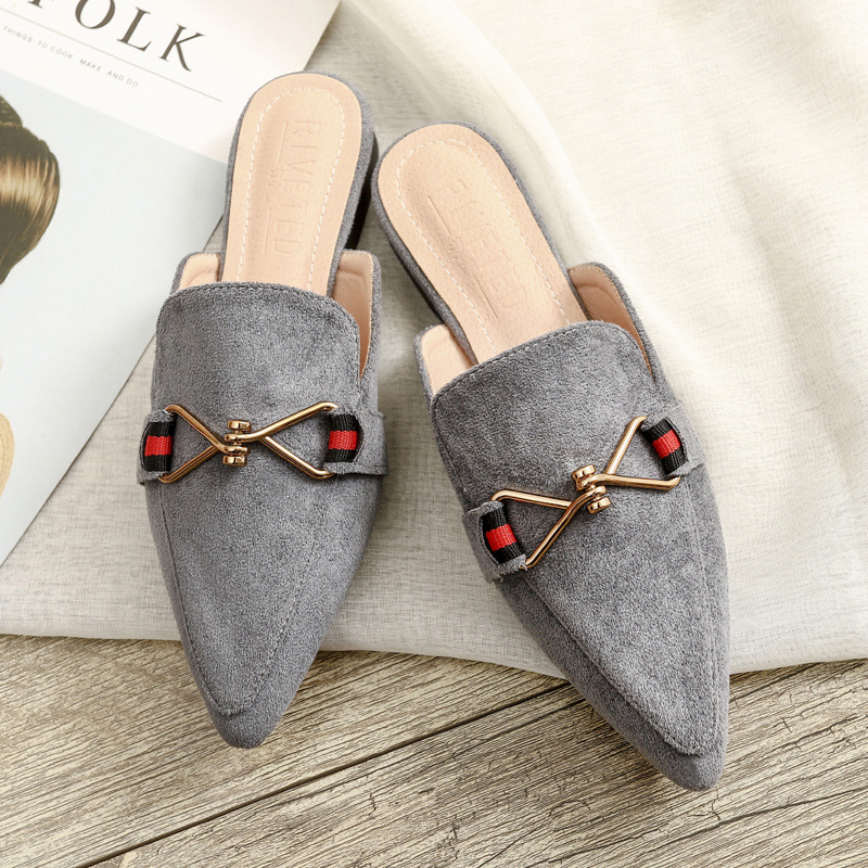 Semi-pantofole in metallo con punta a punta da donna Baotou capispalla piatto casual taglia grande 41-42 scarpe Muller consegna transfrontaliera_voghion.com