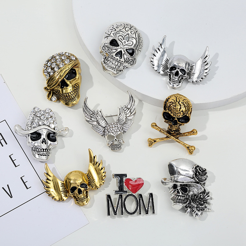 Retro Skull Alloy Enamel Artificial Diamond Unisex Brooches display picture 1