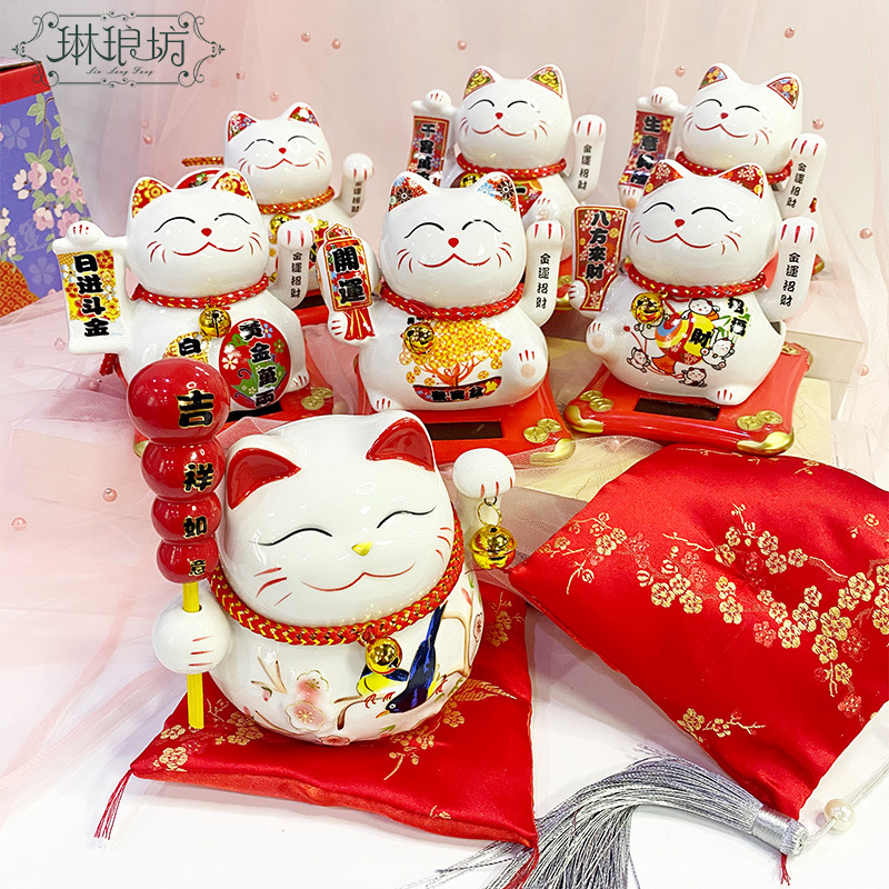 Apertura regalo gato afortunado solar escritorio decoración azúcar calabaza alcancía flor caja de regalo decoración porcelana festivo