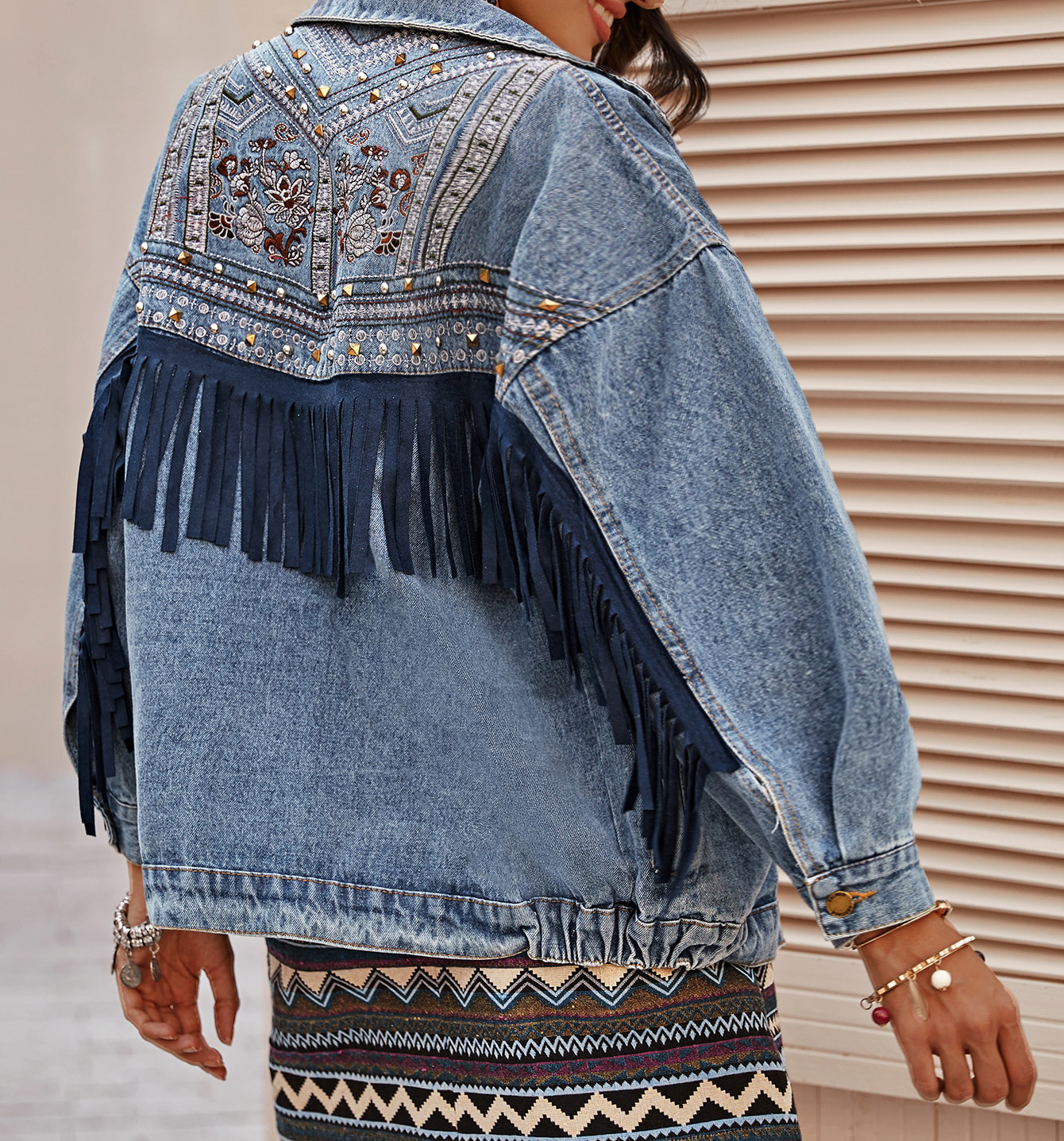 Fringed Stitching Denim Jacket NSWL104528