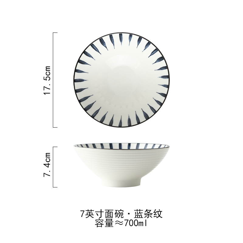 Tazón de sopa bajo vidriado pintado a mano de estilo japonés tazón de fideos tazón grande horno de microondas Cubo de cerámica tazón de fuente de fideos instantáneos tazón de fuente de ensalada tazón de altavoz