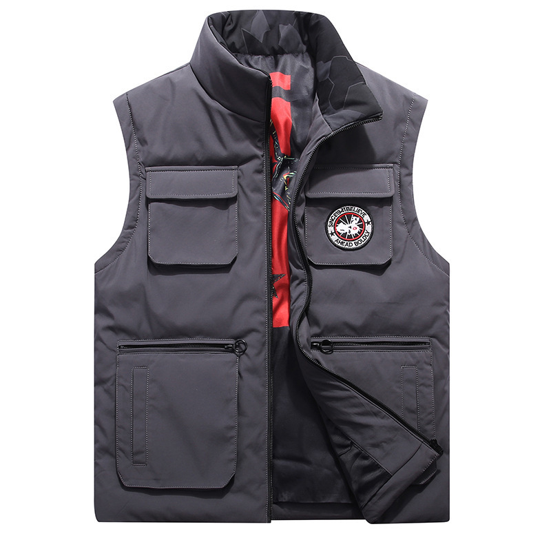 Cross-border al por mayor otoño nueva moda de los hombres de algodón soporte collar Chaleco de los hombres de moda multi-bolsa Chaleco de una sola pieza de entrega