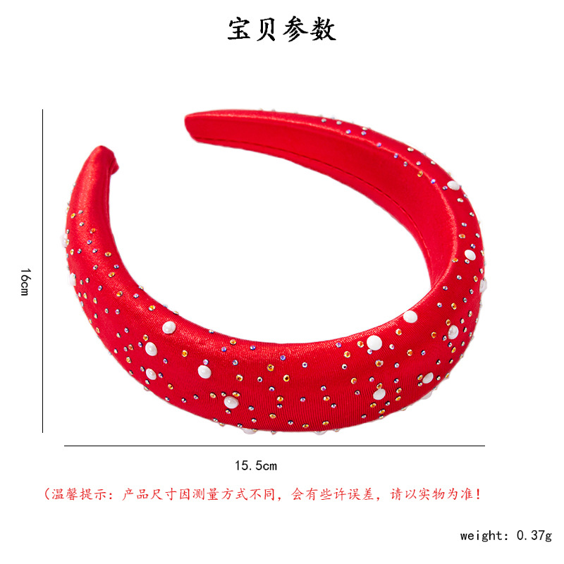 Sweet And Cute Hair Band Wide-brimmed Fabric Rhinestone Headband Women's Korean Colored Diamond Sponge Wholesale Nihaojewelry display picture 1