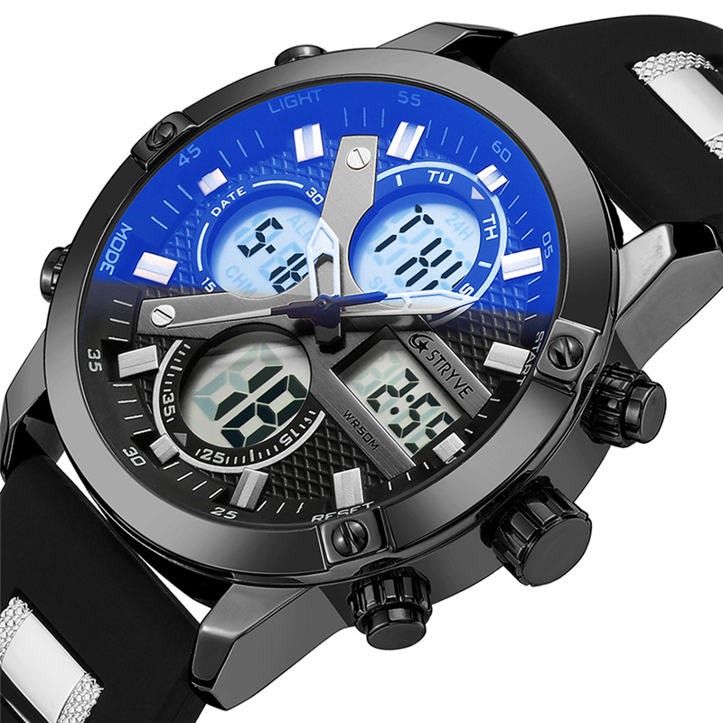 Stryve nuevo multi-funcional deportes impermeable reloj electrónico calendario cuarzo luminoso reloj de los hombres s8021