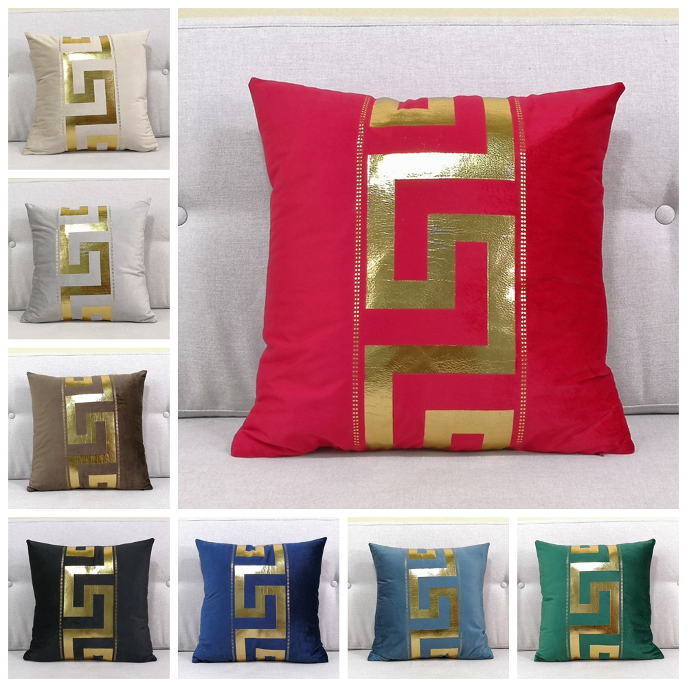 Bronzing Pillow Case Velvet Cushion Printed Simple Pillow Bedside Cushion Sofa Waist Amazon Explosions