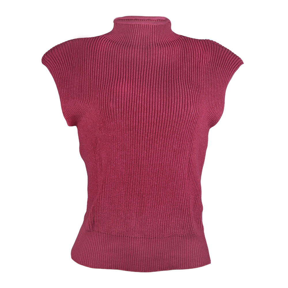 Solid Color Sleeveless High Neck Casual Sweater NSHML66635