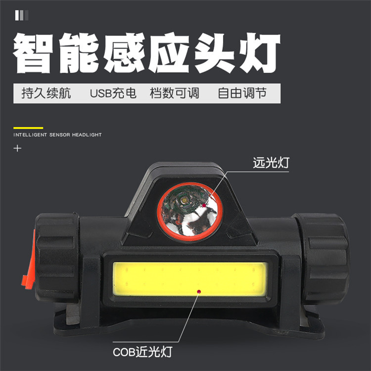 LED超亮强光户外夜钓钓鱼灯感应头灯led头戴式充电矿灯夜跑手电筒