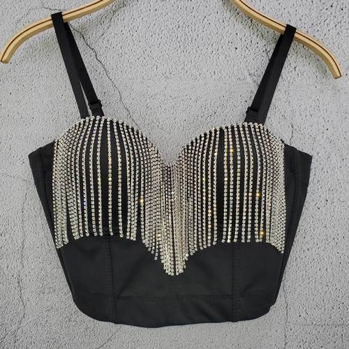 Fringed Diamond-jazz dance bra tops for women young girls nightclub bar stage performance tassel chain slim halter short camisole pole dance cropped  top for lady