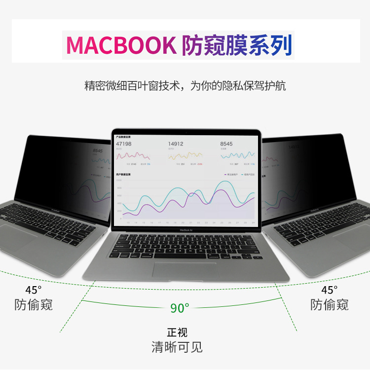 适用于苹果笔记本电脑防窥膜MacBook防窥膜 苹果电脑膜挂式45°