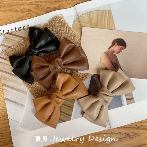 South Korea's Dongdaemun temperament retro spring and summer new PU leather bow hairpin Internet celebrity pressure clip bangs clip hair accessories