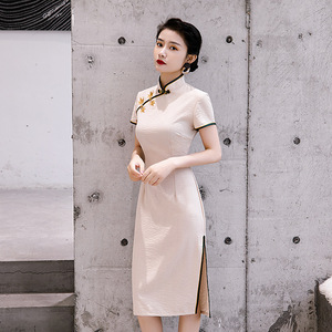 Chinese Dress Qipao for women Cotton linen embroidered cheongsam dress