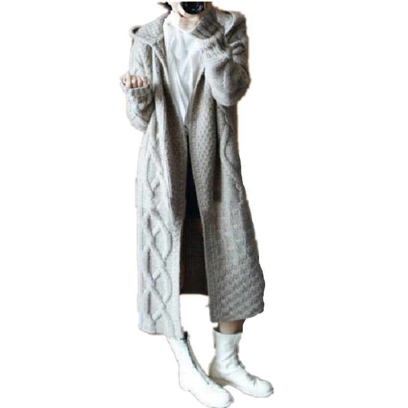 Transfronterizo 2023 estilo europeo y americano Otoño e Invierno de las mujeres con capucha gruesa de punto cardigan suelta más tamaño abrigo largo suéter para las mujeres