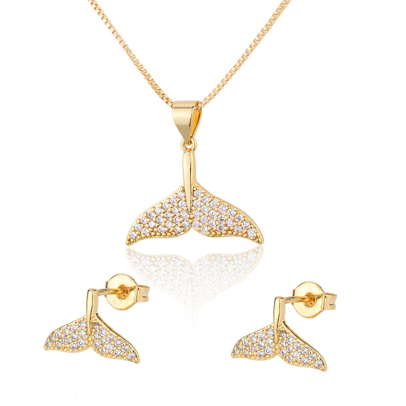 4g Weight Inlaid Zirconium Fishtail Gold-plated Earrings Necklace Set