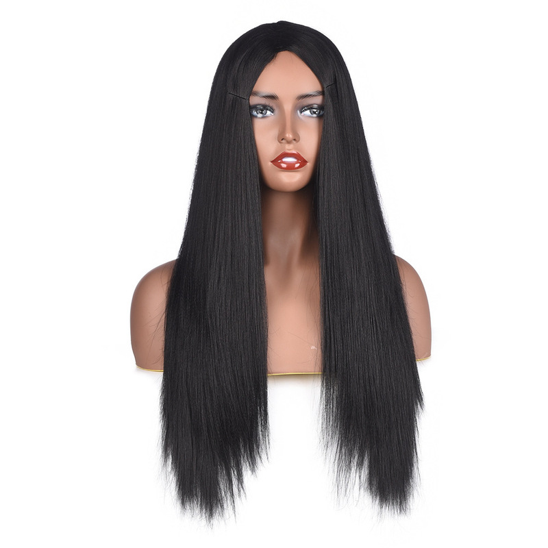 European and American wig headgear supply African wig mid-length straight hair black beauty mid-length wig