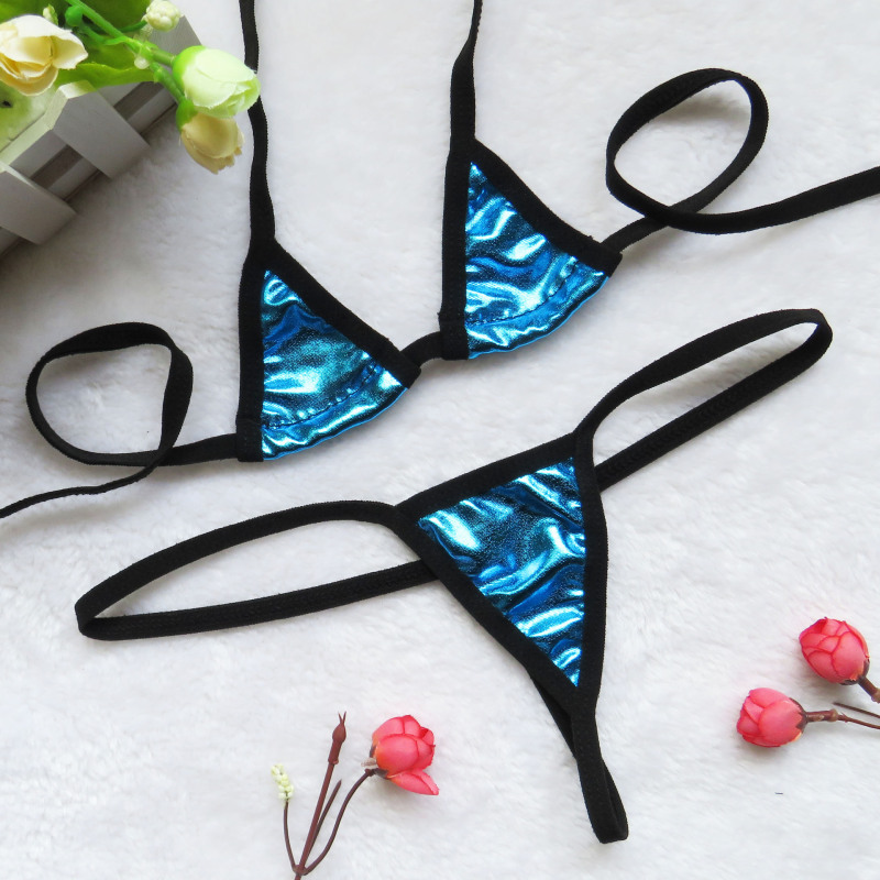 Cross-border sexy patent leather sexy underwear ebay Amazon AliExpress three-point Bikini Real person temptation suit