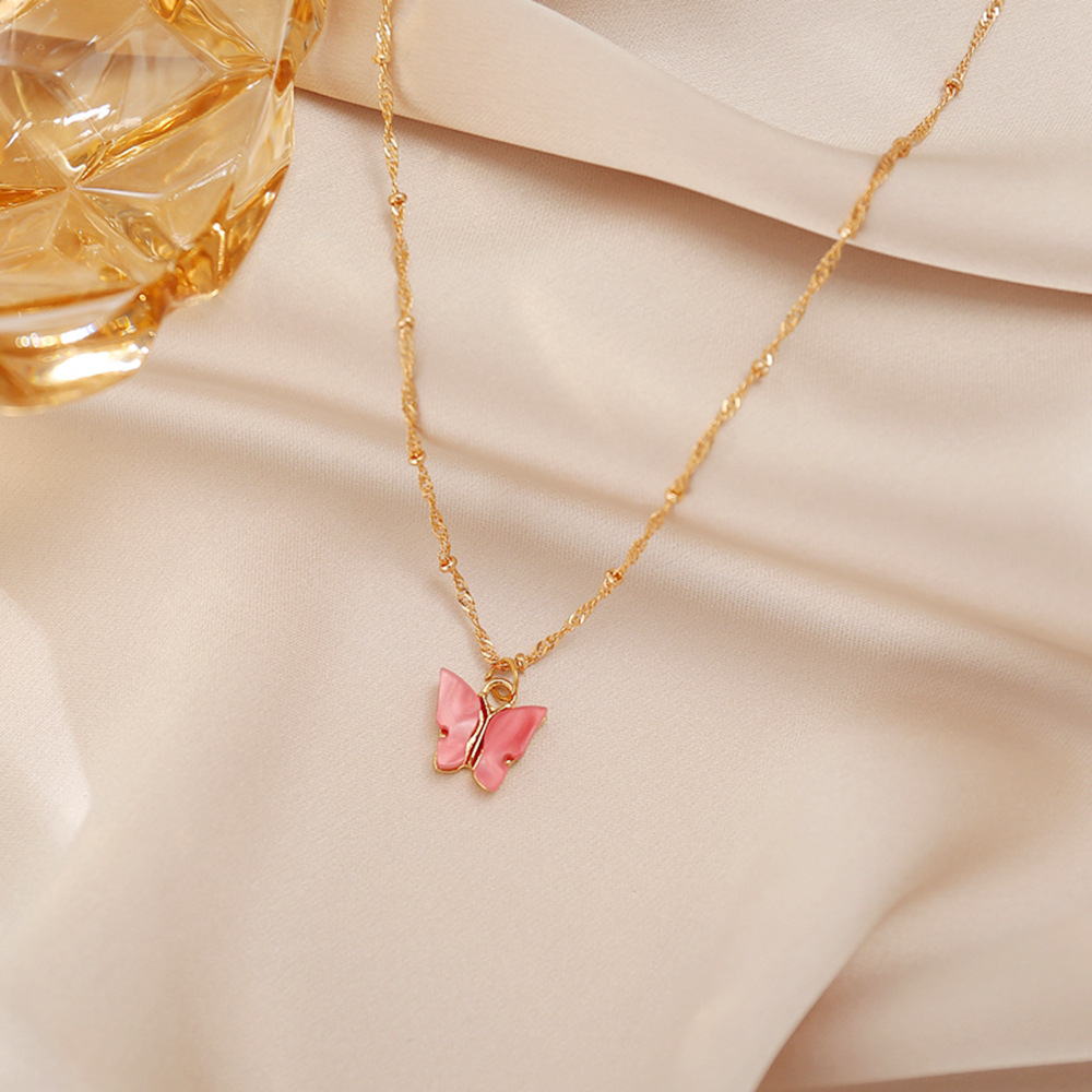Sweet new Acrylic Butterfly Simple Sweet Beauty alloy Pendant Necklace For women