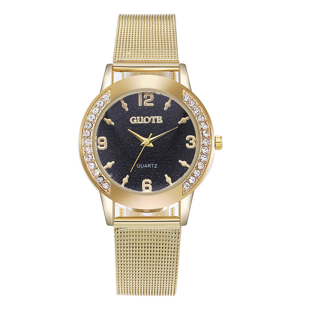 GT guote cross-border animado Golden Double Row Diamond reloj de mujer moda Diamante caso casual pareja reloj de cuarzo