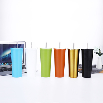 无尾吸管杯不锈钢直身吸管杯便携双层咖啡杯办公礼品休闲水杯定制|ms