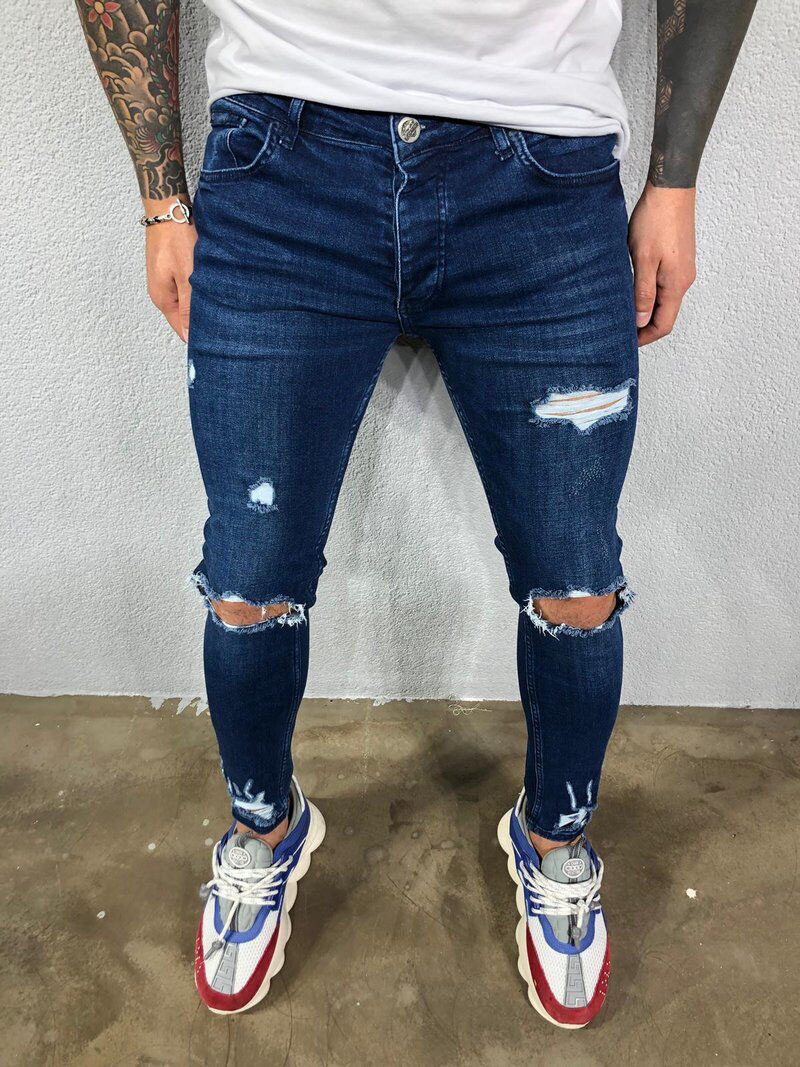 European And American New Style Men's Ripped Stretch Jeans