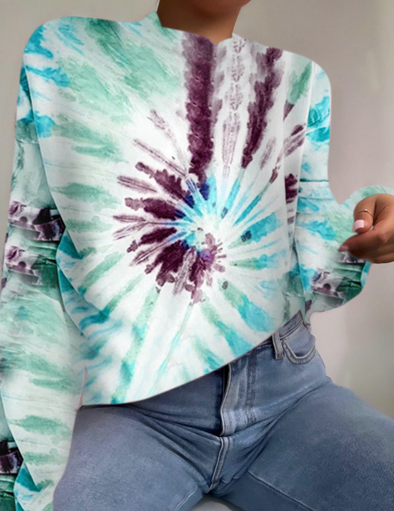 2020秋冬新款亚马逊wish爆款宽松上衣 时尚百搭扎染拼色休闲上衣|ms