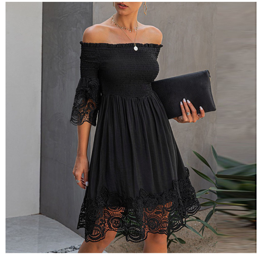 Women's Regular Dress Fashion Boat Neck Hollow Out Half Sleeve Solid Color Knee-length Daily display picture 2