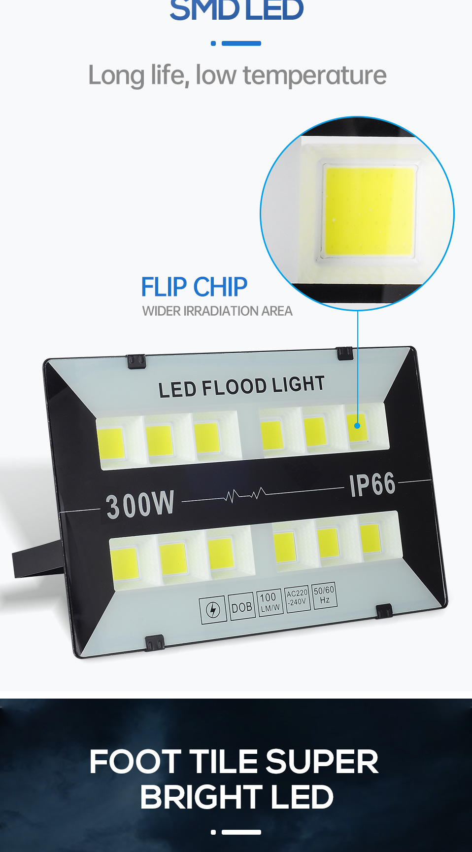 livre, IP66, 50W, 100W, 200W, 300W, COB,