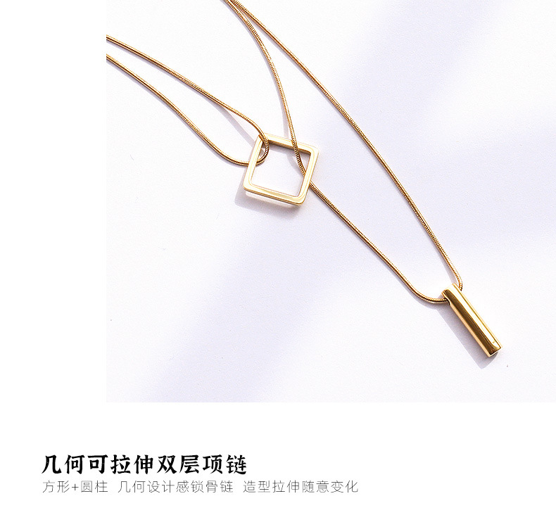 Fashion  Double Layer Sweater Chain Multi-layered Titanium Steel Necklace display picture 10