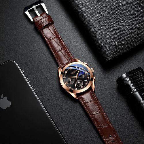 Langlish new waterproof luminous calendar men's watch male student Korean version fashion leather sports quartz watch
