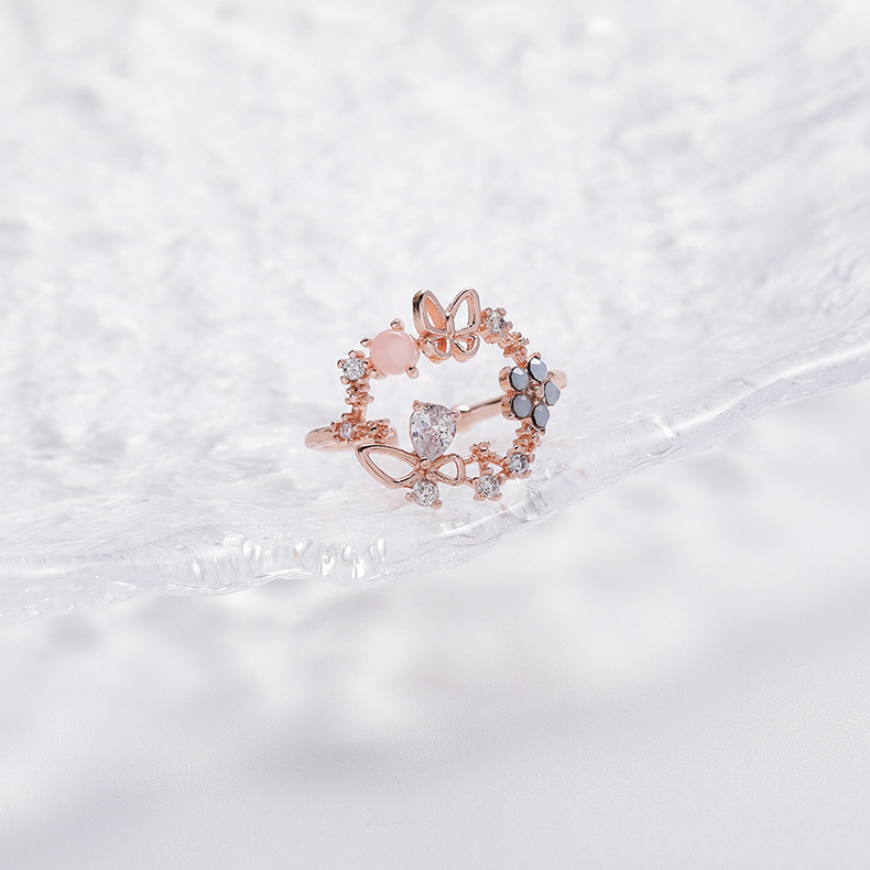 Korea fashion diamond crystal zircon flower ring micro inlaid sweet wild love flower ring wholesale nihaojewelrypicture41