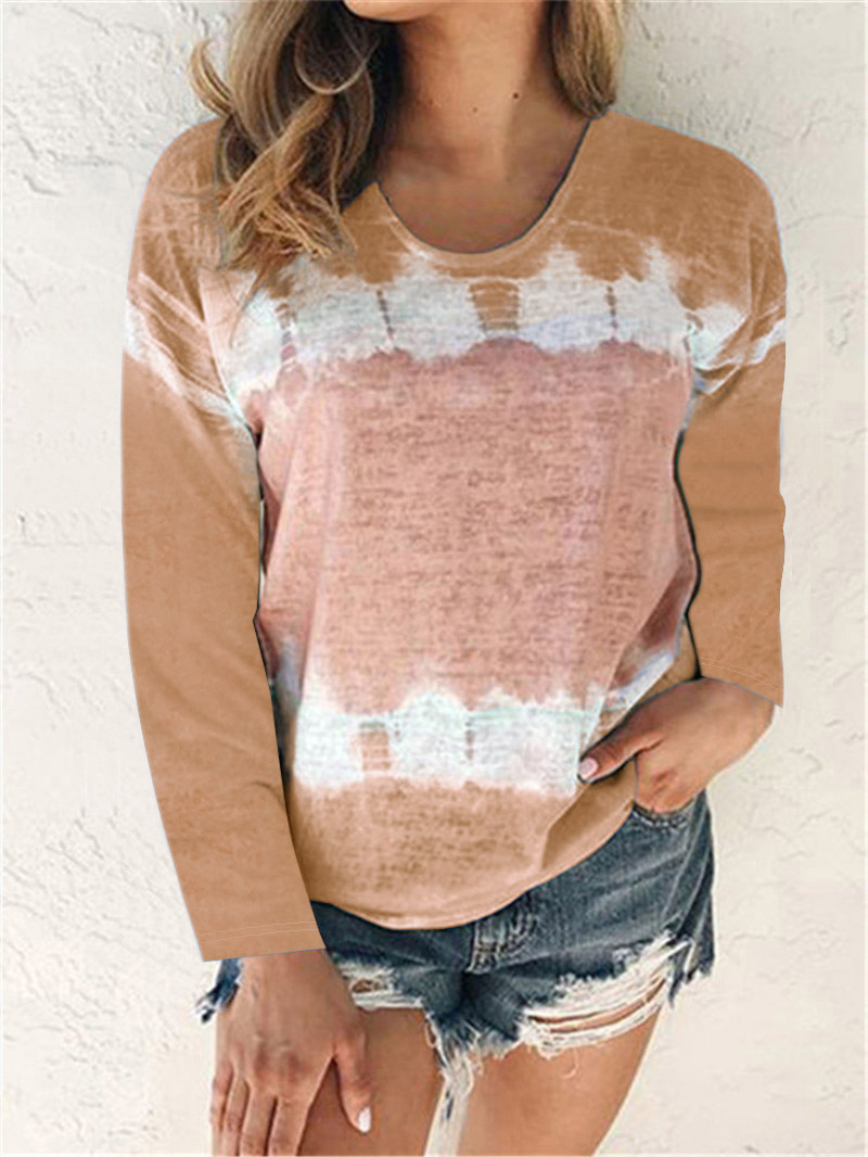 Loose Color Matching Printed Round Neck Long-Sleeved T-Shirt NSYHY106892