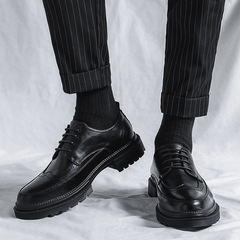 Plus-size Brogue Men's Shoes, 45, Korean-style Trendy British Casual Wedding Shoes, 46, Dress Shoes with Pointed Toe for Grooms, PX25-R